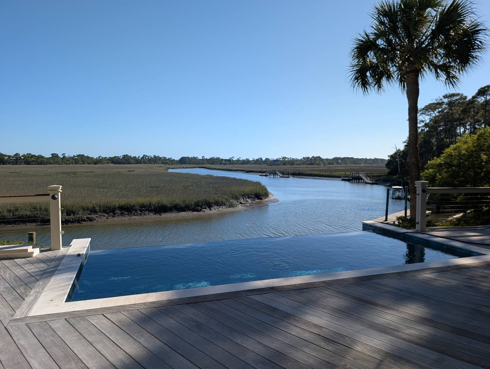 Infinity pool over the marsh, ipe deck, Lowcountry tidal creek